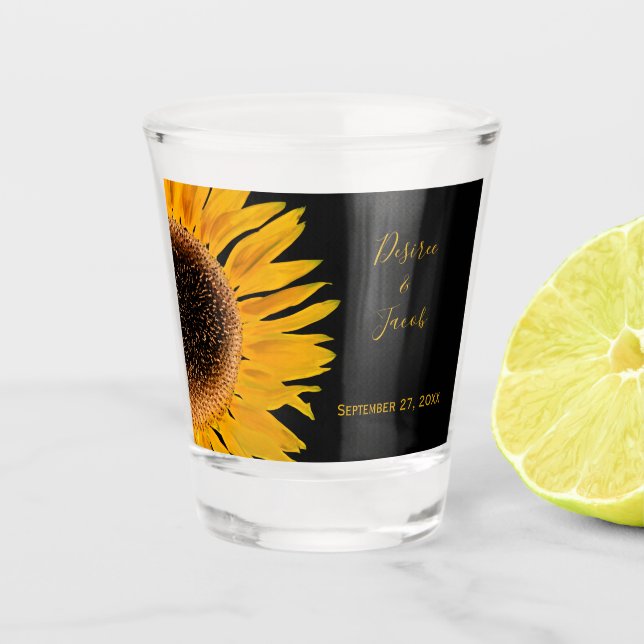 Rustikale, elegante Hochzeit der gelben Sonnenblum Schnapsglas (Vorderseite)