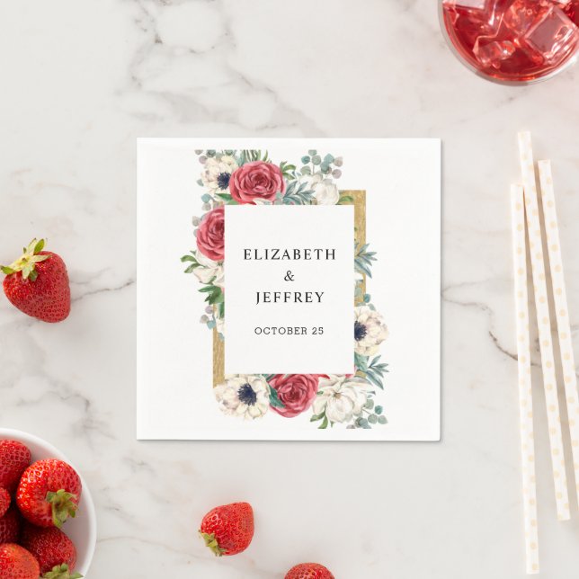 Rustikale, elegante Hochzeit in Rot und Gold Serviette (Beispiel)