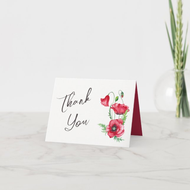 Rustikale elegante Hochzeit mit rotem Poppy Dankeskarte (Vorderseite)