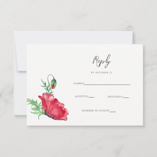 Rustikale elegante Hochzeit mit rotem Poppy RSVP Karte (Vorderseite)