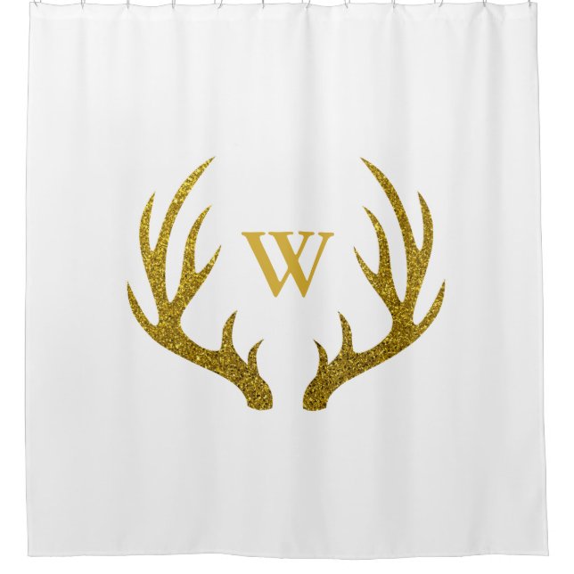 Rustikale Elegante Imitate Gold Glitzer Deer Antle Duschvorhang (Vorderseite)