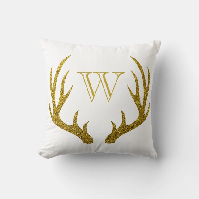 Rustikale Elegante Imitate Gold Glitzer Deer Antle Kissen (Vorderseite)