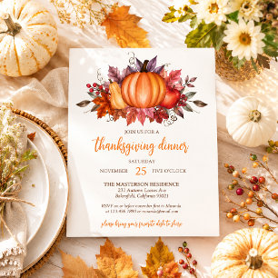 Rustikale elegante Kürbis-Herbstblätter Thanksgivi Einladung