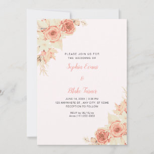 Rustikale elegante orange Rosen Herbst rosa Hochze Einladung