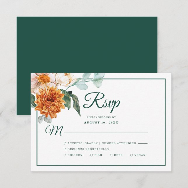 Rustikale Elegante Smaragdgrüne Hochzeit im Herbst RSVP Karte (Vorne/Hinten)