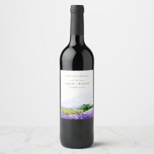 Rustikale Elegante Wasserfarben Lavendelfelder Hoc Weinetikett