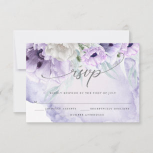 Rustikale elegante Wasserfarben Lilac Poppies RSVP Karte