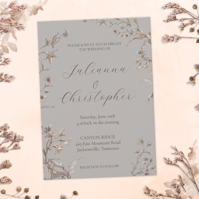 Rustikale Elegante Wildblumen Schrift Hochzeit Einladung (Von Creator hochgeladen)