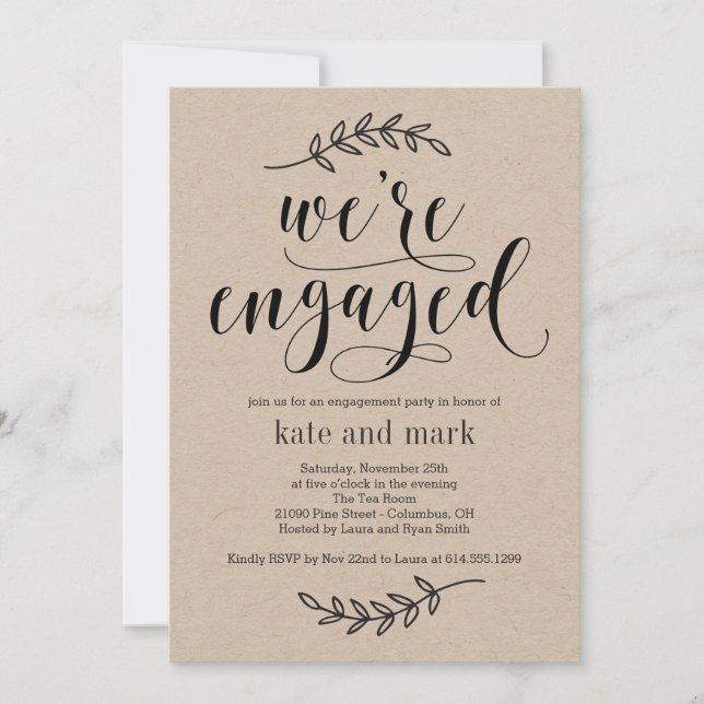 Rustikale Eleganz Engagement Partei Einladung Kraf (Vorderseite)