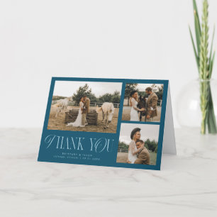 Rustikale Eleganz Mehrfach-Foto-Hochzeit Türkis Dankeskarte