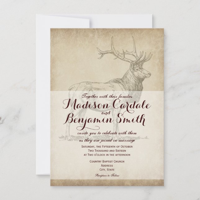 Rustikale Elk Wildlife Hunting Wedding Einladungen (Vorderseite)