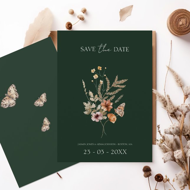 Rustikale Emerald Green Fall Wildblumen Hochzeit Save The Date (Von Creator hochgeladen)