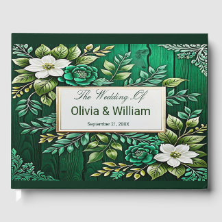 Rustikale Emerald Green Gold Blume Hochzeit Gästebuch