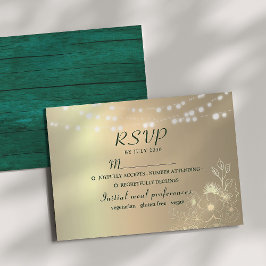 Rustikale Emerald Green Gold Wedding RSVP Card