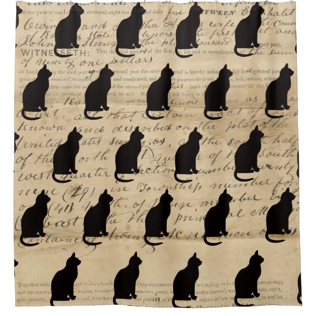 Rustikale Ephemera Deed Cat-Silhouette der 1840er  Duschvorhang (Vorderseite)