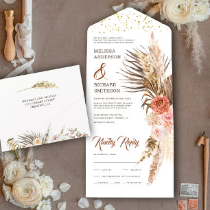 Rustikale Erdbläserne Boho Pampas Grass Wedding All In One Einladung