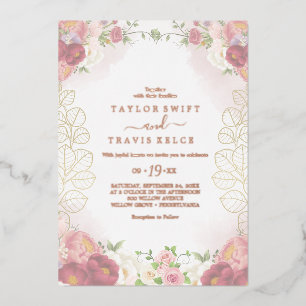 Rustikale Erde   Rose Gold Foil All-in-One Hochzei Folieneinladung