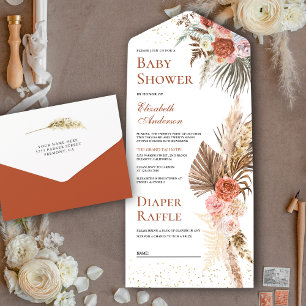 Rustikale Erdige Florale Boho-Pampasgras-Baby-Part All In One Einladung