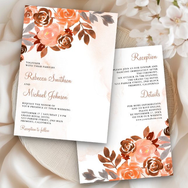 Rustikale, erdige Terrakotta-Blumen-Hochzeit in ei Einladung (Von Creator hochgeladen)