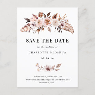 Rustikale Erdtöne-Boho-Save-the-Date-Einladung Postkarte