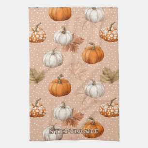 Rustikale Ernte Herbst - Pumpkins & Blätter Geschirrtuch