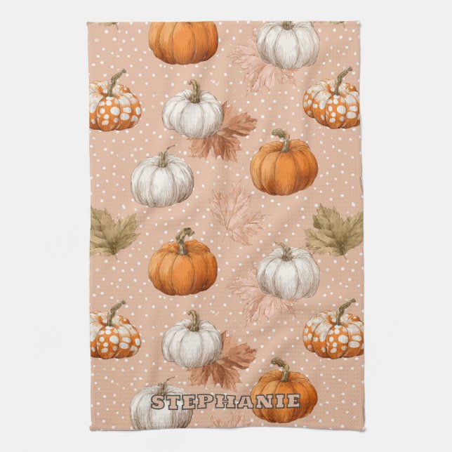 Rustikale Ernte Herbst - Pumpkins & Blätter Geschirrtuch (Vertikal)