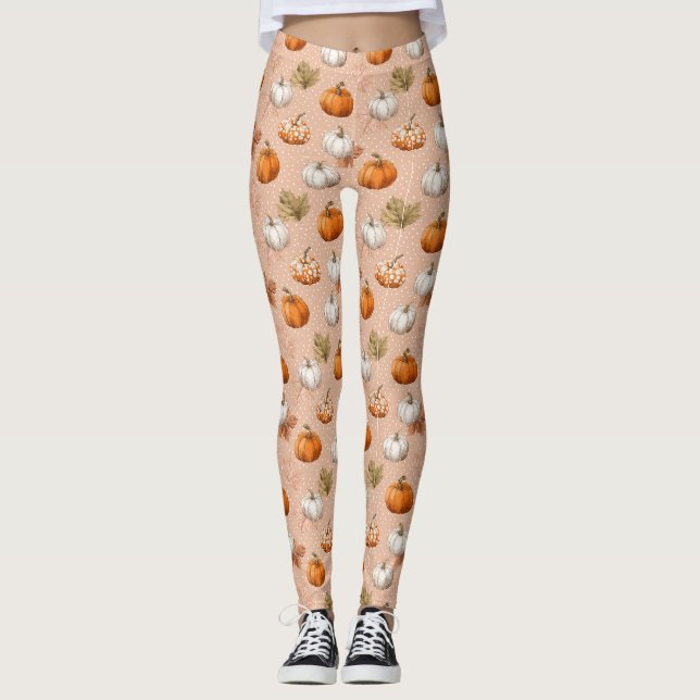 Rustikale Ernte Herbst - Pumpkins & Blätter Leggings (Vorderseite)