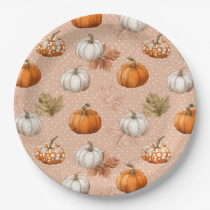 Rustikale Ernte Herbst - Pumpkins & Blätter Pappteller