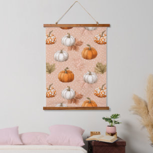 Rustikale Ernte Herbst - Pumpkins & Blätter Wandteppich Mit Holzrahmen
