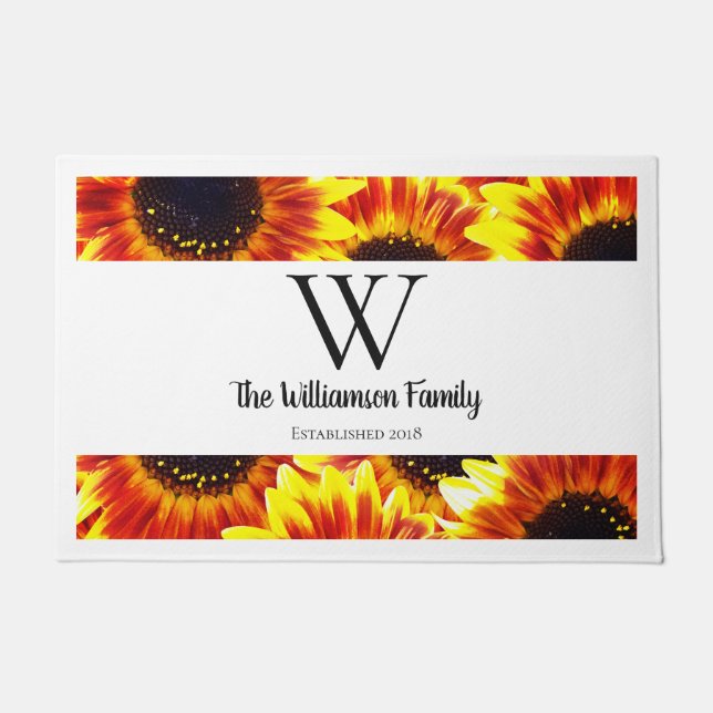 Rustikale Ernte Sonnenblumen und Familienname Fußmatte (Vorderseite)