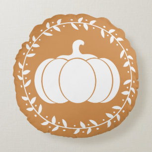 Rustikale Ernte White Pumpkin & Wreath Rundes Kissen