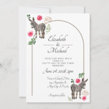 Rustikale Esel-Blumen-Hochzeitseinladung in Rosa