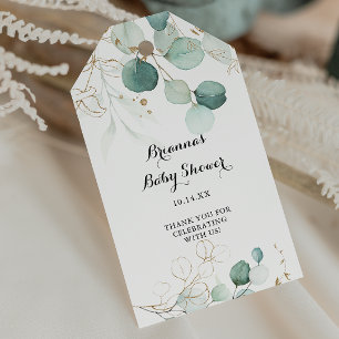 Rustikale Eukalyptus-Gold-Blumen-Baby-Party Geschenkanhänger