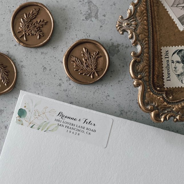 Rustikale Eukalyptus Gold Floral Return Address La (Von Creator hochgeladen)