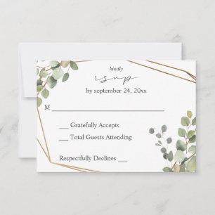 Rustikale Eukalyptus & Gold Rahmen für Mahlzeiten  RSVP Karte