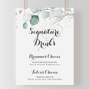 Rustikale Eukalyptus-Gold-Signatur-Drinks-Schilder Poster