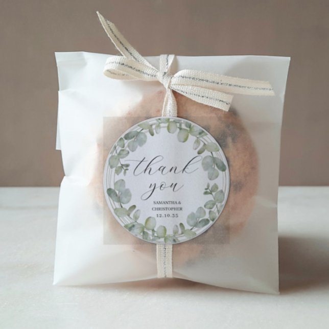 Rustikale Eukalyptus Green Wedding Vielen Dank Runder Aufkleber (Von Creator hochgeladen)