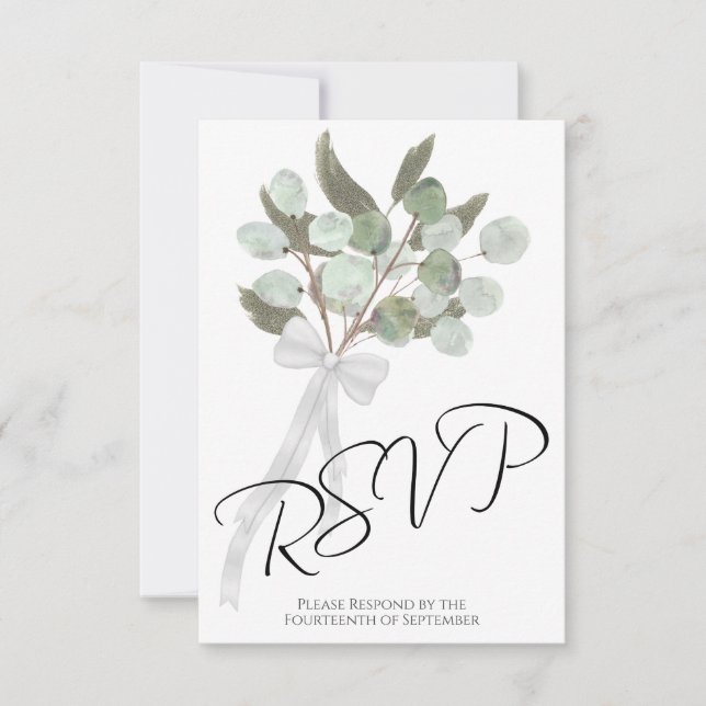 Rustikale Eukalyptus & Greenery Bouquet Chic Weddi RSVP Karte (Vorderseite)