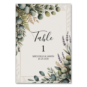Rustikale Eukalyptus-Grün-Hochzeitstisch-Nummer Tischnummer