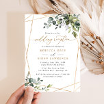 Rustikale Eukalyptus-Grüne Goldhochzeit Einladung<br><div class="desc">Diese elegante Kollektion bietet gemischte Aquarellfarben-Blätter,  gepaart mit einem klassischen Serif & feinen Sans-Schriftart in Schwarz,  mit einem Monogramm auf der Rückseite. Matching-Elemente verfügbar.</div>
