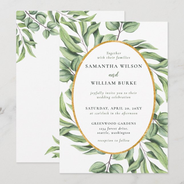 Rustikale Eukalyptus-Grüne Sukkulente Hochzeit Einladung (Vorne/Hinten)