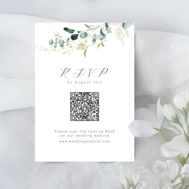 Rustikale Eukalyptus-Grünpflanzen Boho QR-Code Hoc RSVP Karte (Rustic eucalyptus greenery boho QR code wedding RSVP Card)