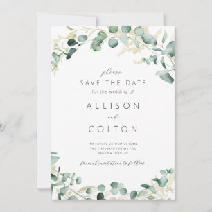 Rustikale Eukalyptus-Grüntöne in Salbeigrün Boho Save The Date