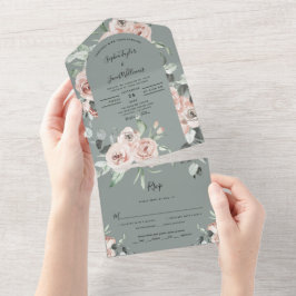 Rustikale Eukalyptus Sage Grüne Hochzeit All In One Einladung