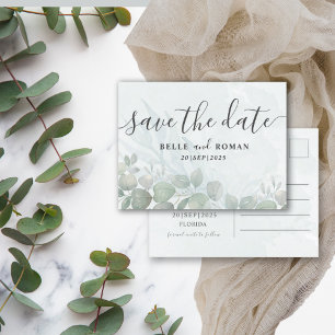 Rustikale Eukalyptus-Salbei-Grüne-Hochzeitseinladu Postkarte