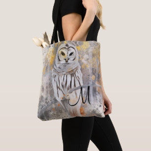 Rustikale Eulen-Abstraktion als Aquarell mit Monog Tasche