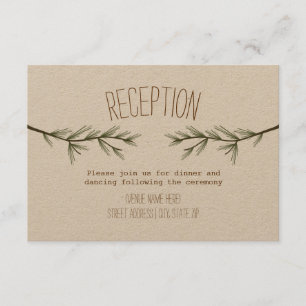 Rustikale Evergreen Branches Hochzeitsempfang Begleitkarte