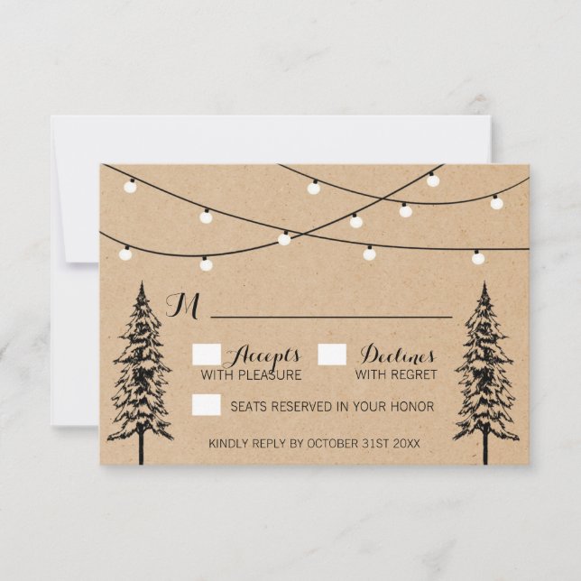 Rustikale Evergreen Pine Tree Wedding RSVP Cards Karte (Vorderseite)