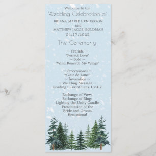 Rustikale Evergreen Winter Pine Trees Wedding Programm