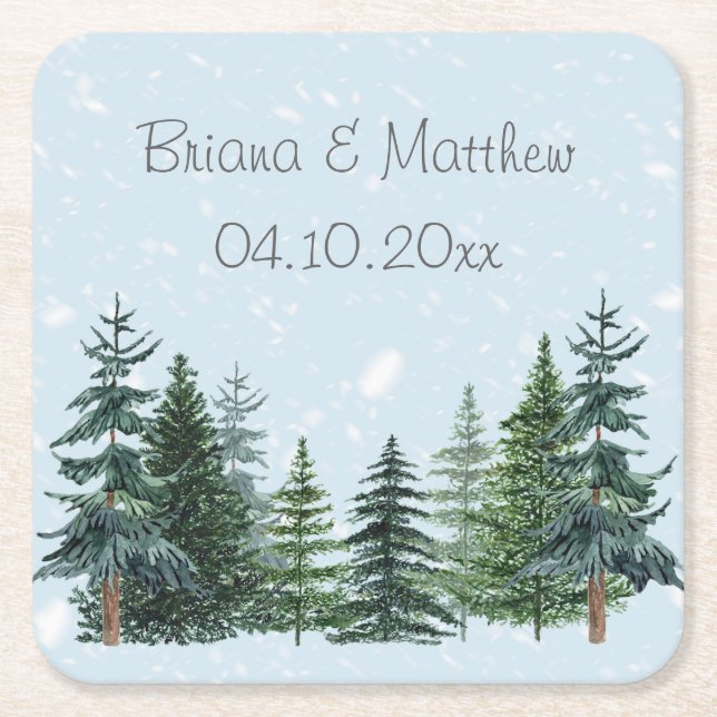 Rustikale Evergreen Winter Pine Wedding Rechteckiger Pappuntersetzer (Vorderseite)
